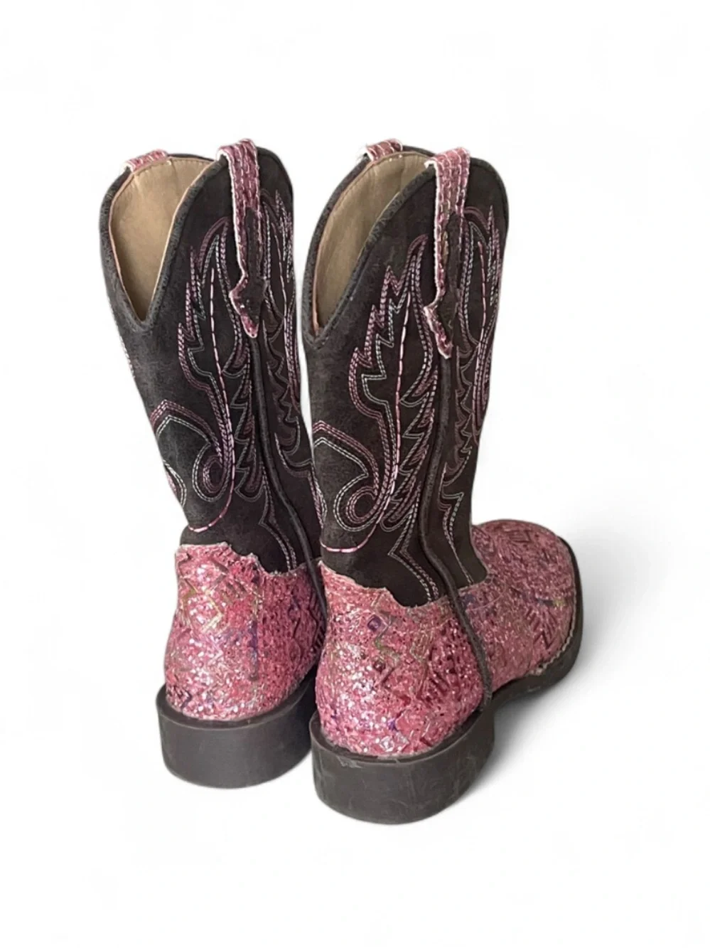 Roper Pink Glitter Cowgirl Boots with Aztec print